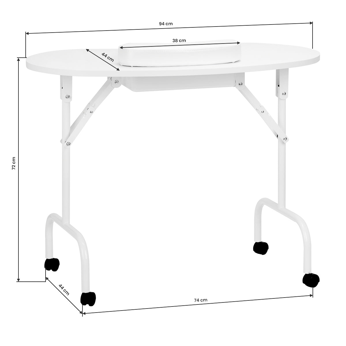 White foldable beauty table 4031 with carry bag and manicure cushion for mobile salons