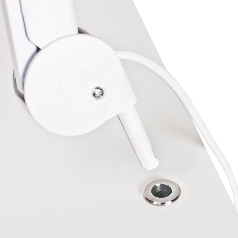 Giovanni pedicure werkwagen: close-up van draaiende arm, witte afwerking en kabel.
