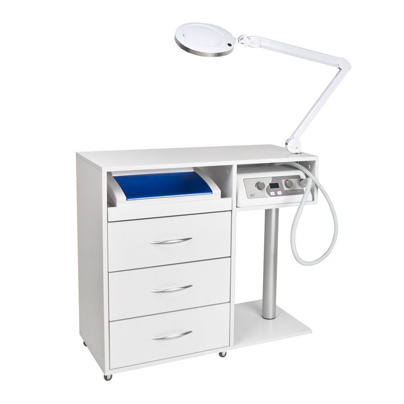 Giovanni pedicure werkwagen met 3 lades, frees opbergvak, UV-C sterilisatorlade, lampenarm en wielen