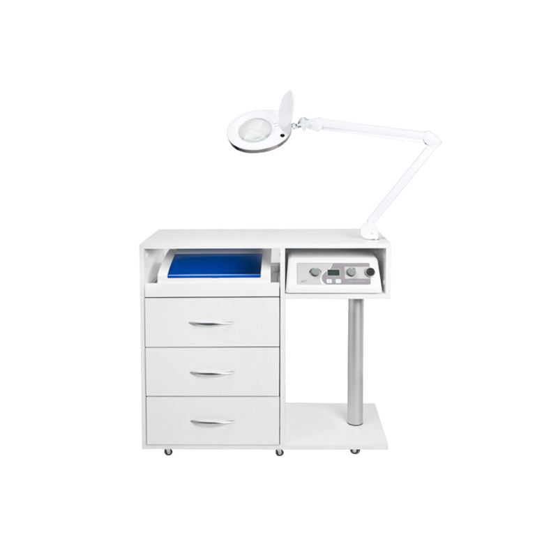 Giovanni pedicure werkwagen met 3 lades, frees-opbergvak, UV-C sterilisatorlade, loeplamp Tube-houder en metalen wielen