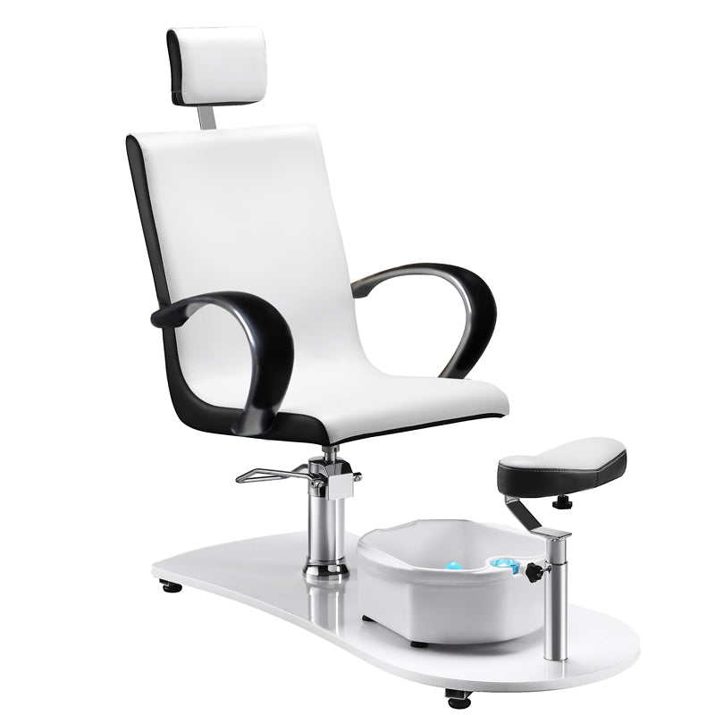 Gabbiano Pedicure Chair with massage, adjustable height, footrest, white eco-leather upholstery and chrome base