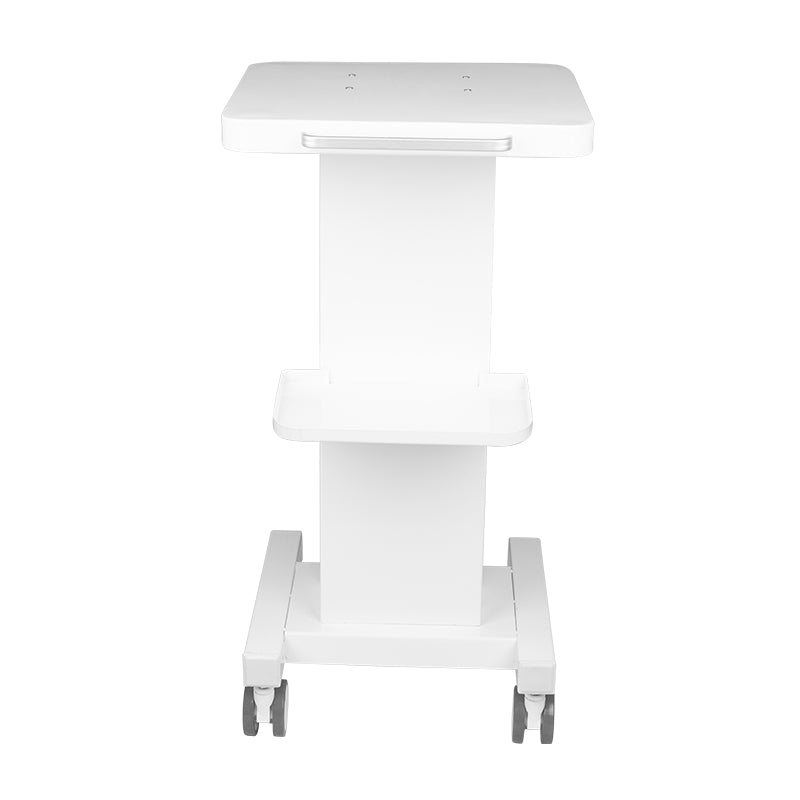 Giovanni verrijdbare werktafel, compacte witte mobiele tafel met wielen met vergrendelingsfunctie en twee planken