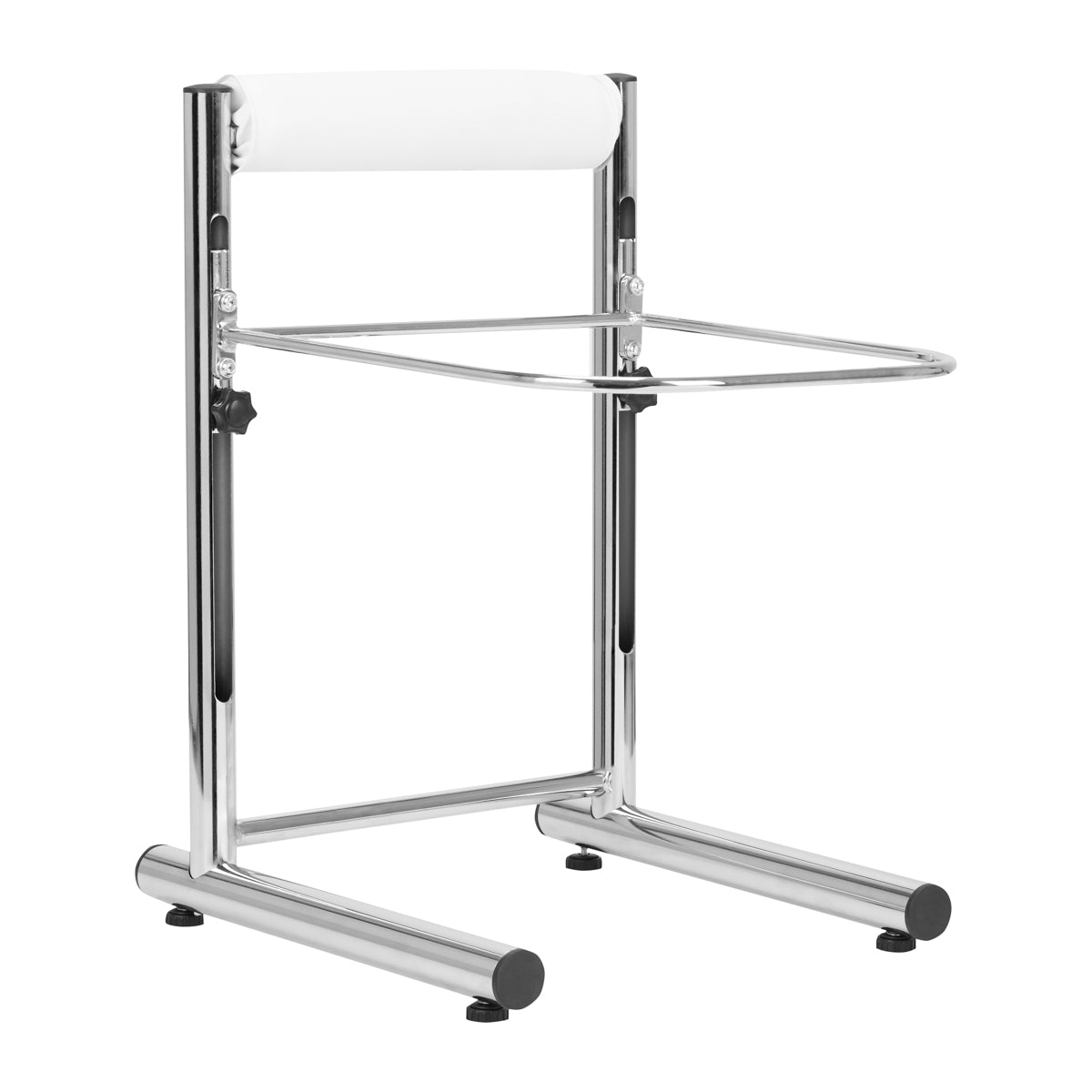 AS pedicure voetbad met verstelbare hoogte en beensteun, chroom frame en zacht rugkussen.