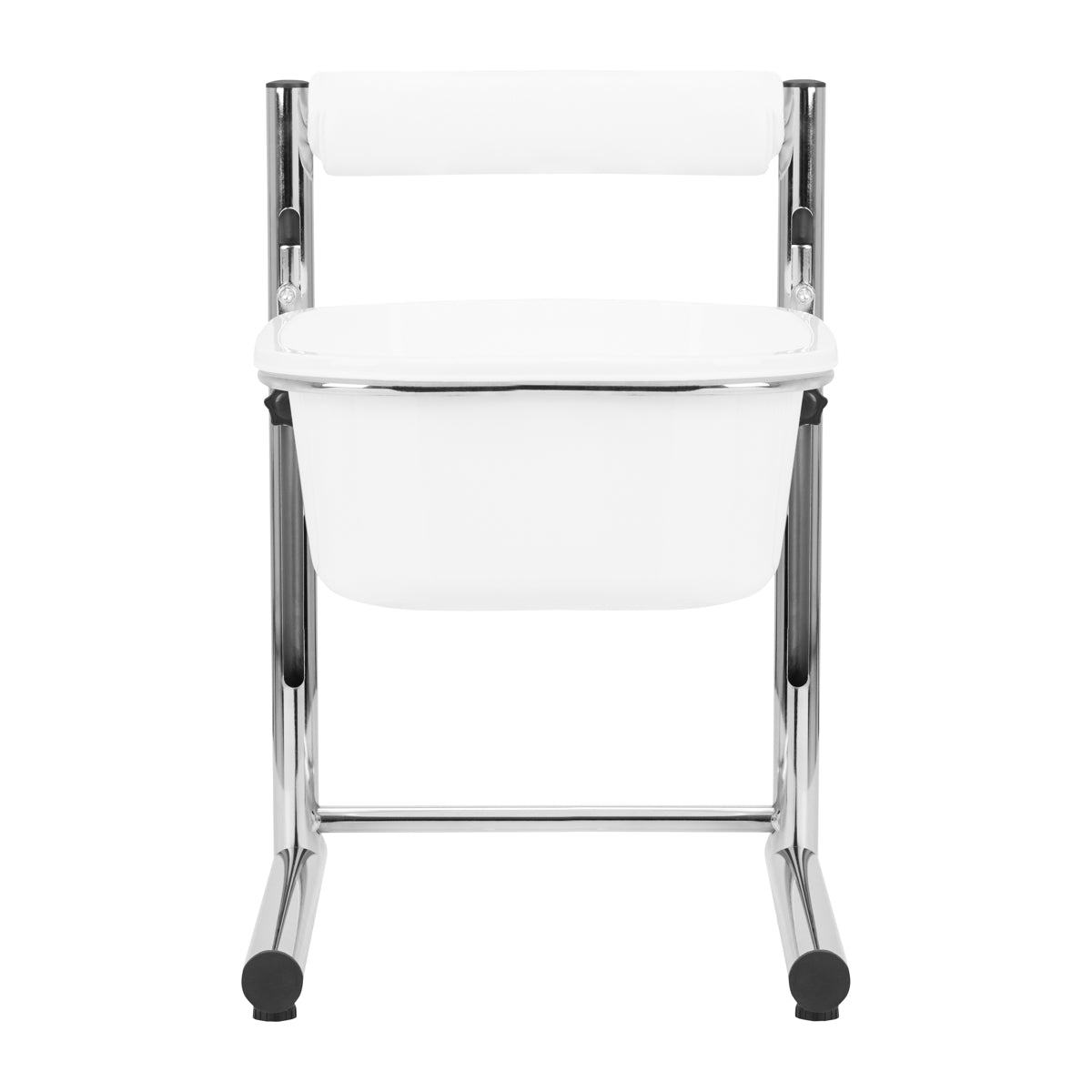 AS pedicure voetbad met verstelbare hoogte en beensteun op chromen frame.