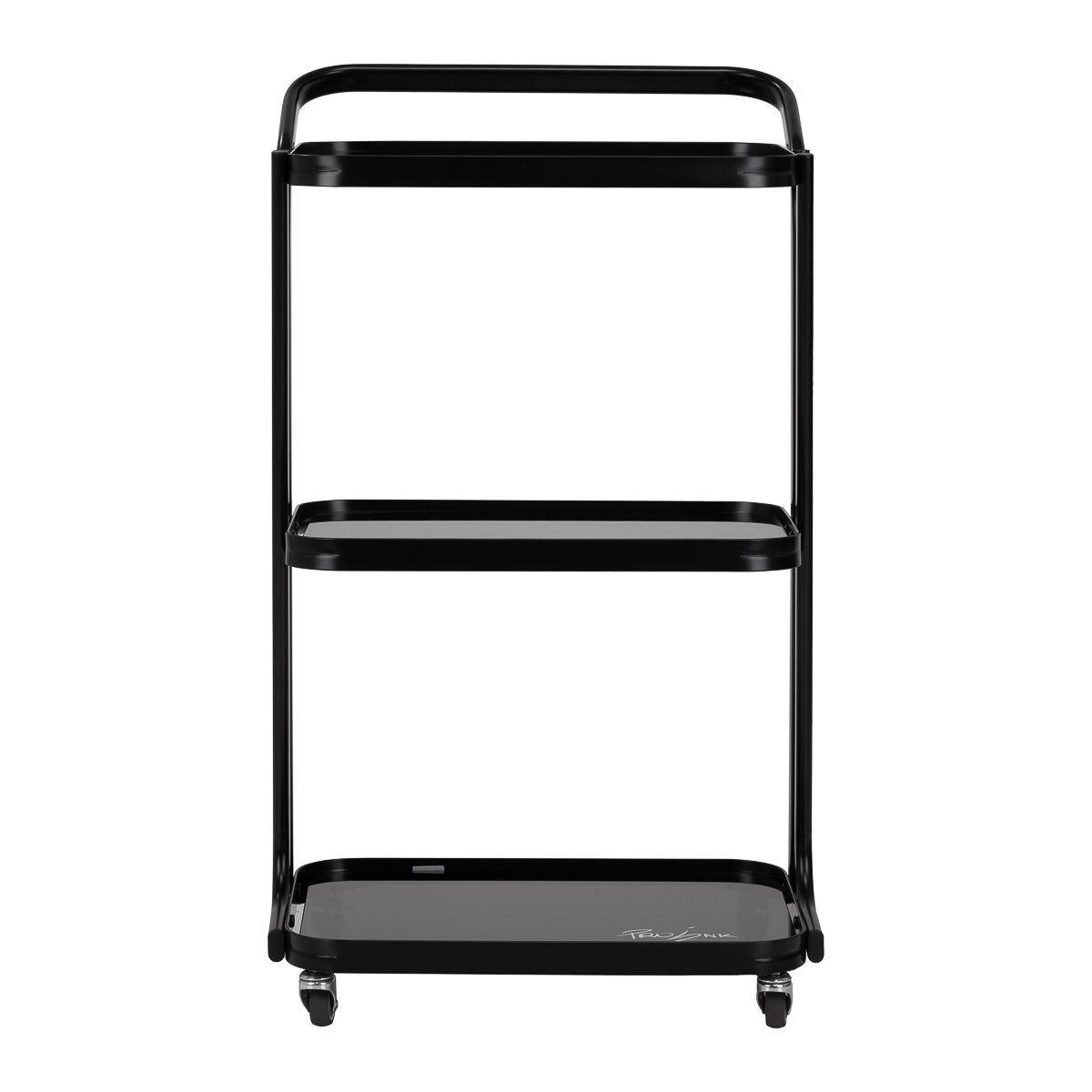 PI verrijdbare werktafel met drie niveaus en wielen, zwart, geschikt voor beauty en nagels