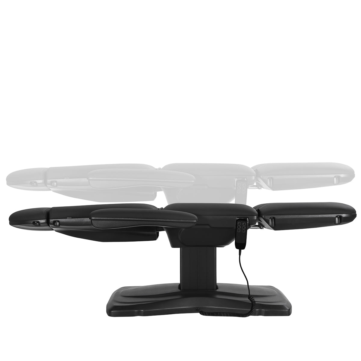 Sillon Eclipse electric treatment chair with three motors and remote for height, backrest, and footrest.