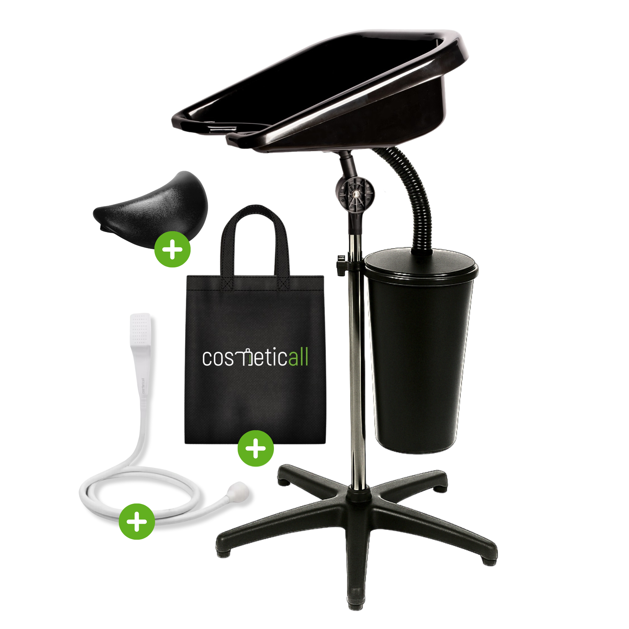 Cosmeticall mobiele wastafel met reistas, watertank, handdouche en neksteun - Voor korte tot middellange haren