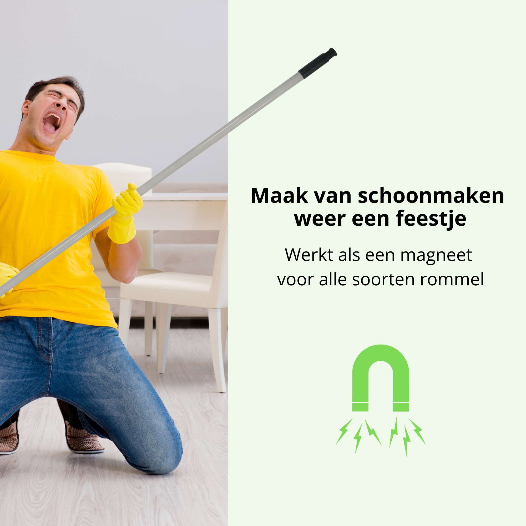 De bezem maakt schoonmaken eenvoudig en plezierig, perfect voor huisdierbezitters om moeiteloos dierenharen te verwijderen