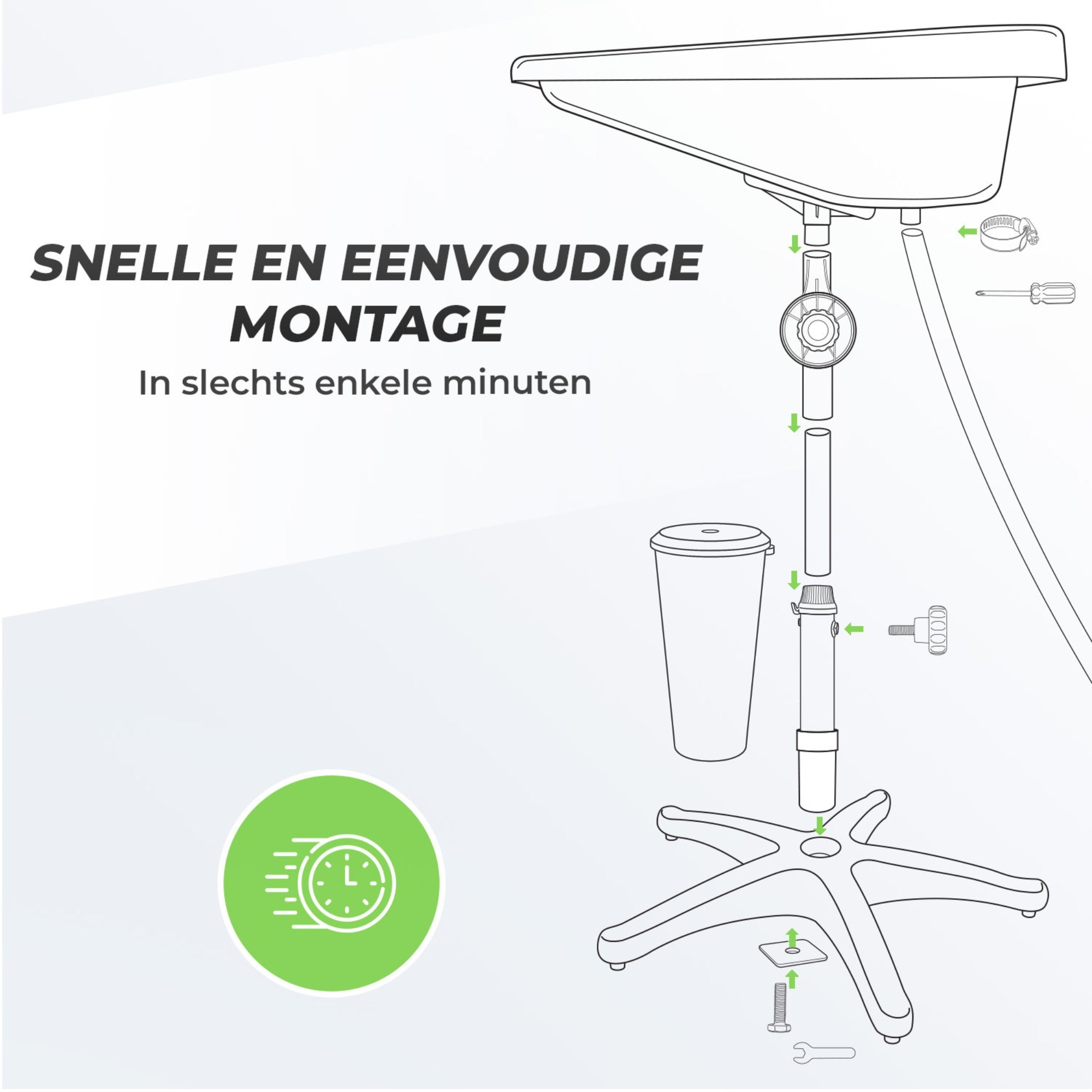 Cosmeticall mobiele wastafel met reistas, watertank, handdouche en neksteun - Voor korte tot middellange haren
