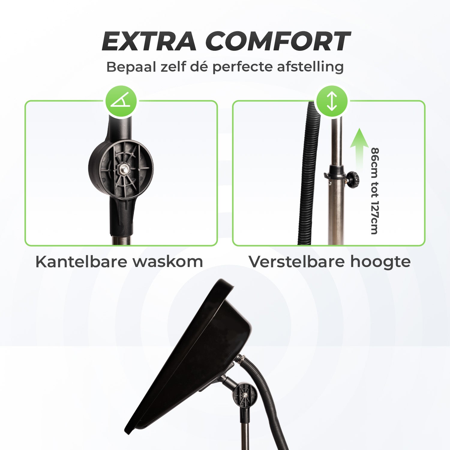 Cosmeticall mobiele wastafel met reistas, watertank, handdouche en neksteun - Voor korte tot middellange haren