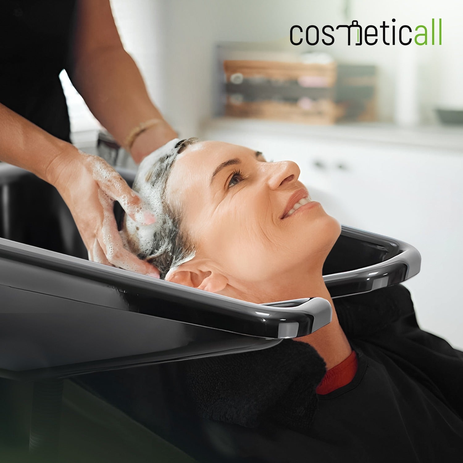 Cosmeticall mobiele wastafel met reistas, watertank, handdouche en neksteun - Voor korte tot middellange haren