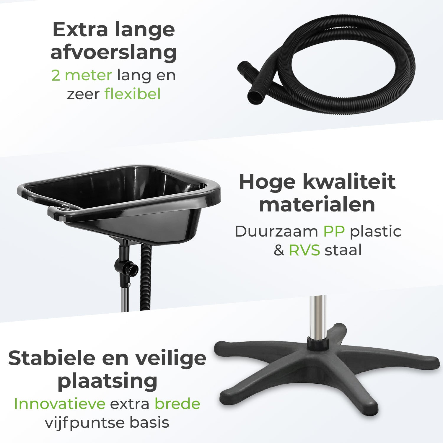 Cosmeticall mobiele wastafel met reistas, watertank, handdouche en neksteun - Voor korte tot middellange haren