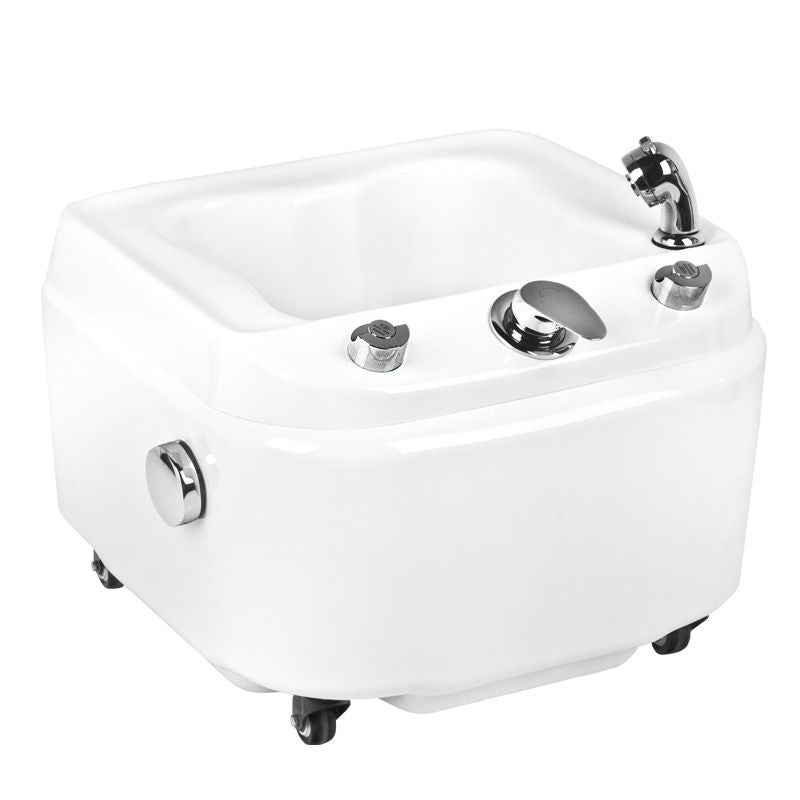 Pedicure voetbad Azzurro met hydromassage en afvoerfunctie, wit op wielen met kraan.