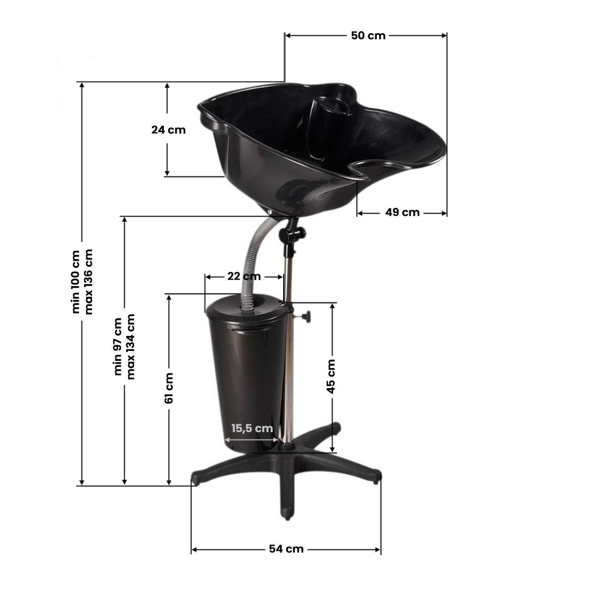 GBB mobiele wastafel met watertank - Voor langere haren