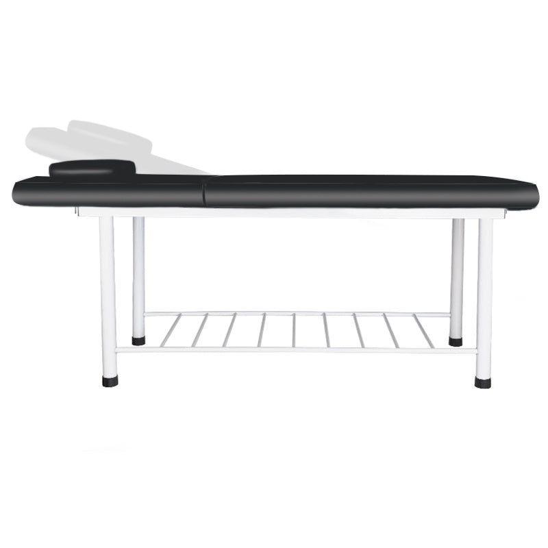 Activ Basic Massage Table with powder-coated steel frame, black faux leather upholstery, and adjustable headrest.