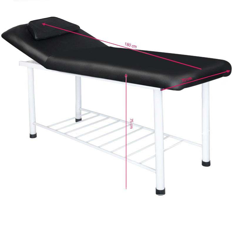 Activ Basic Massage Table with sturdy steel frame, black vinyl upholstery, adjustable headrest hole, foldable design.