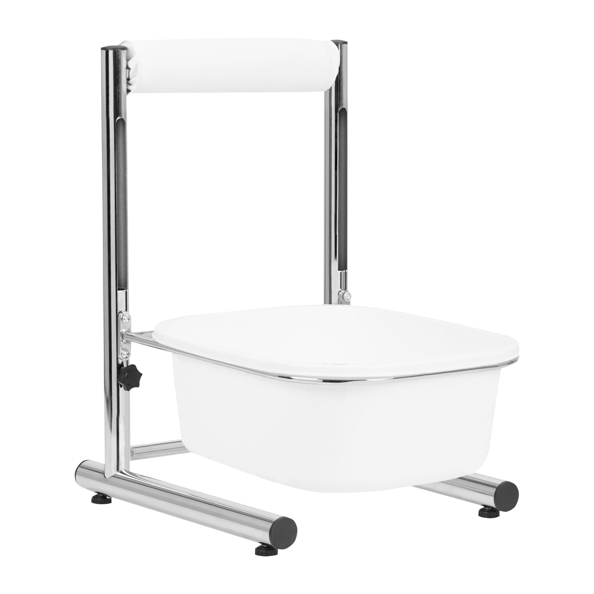 AS pedicure voetbad met verstelbare hoogte en beensteun op chromen frame en witte bak