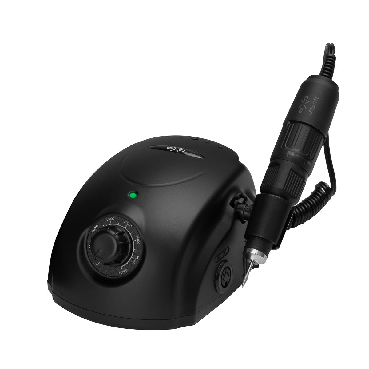 Zwarte nageelfrees frezarka EXO runner up 65W met handstuk en kabel.