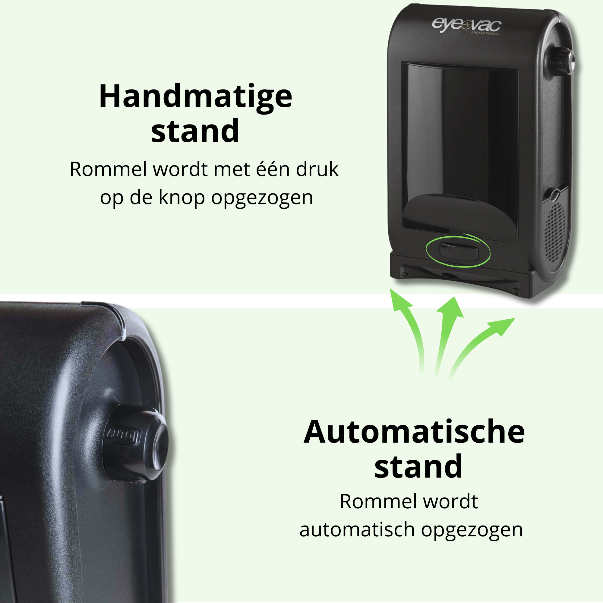 De haarstofzuiger met een handmatige en automatische stand: vuil wordt met één druk op de knop of volledig automatisch opgezogen