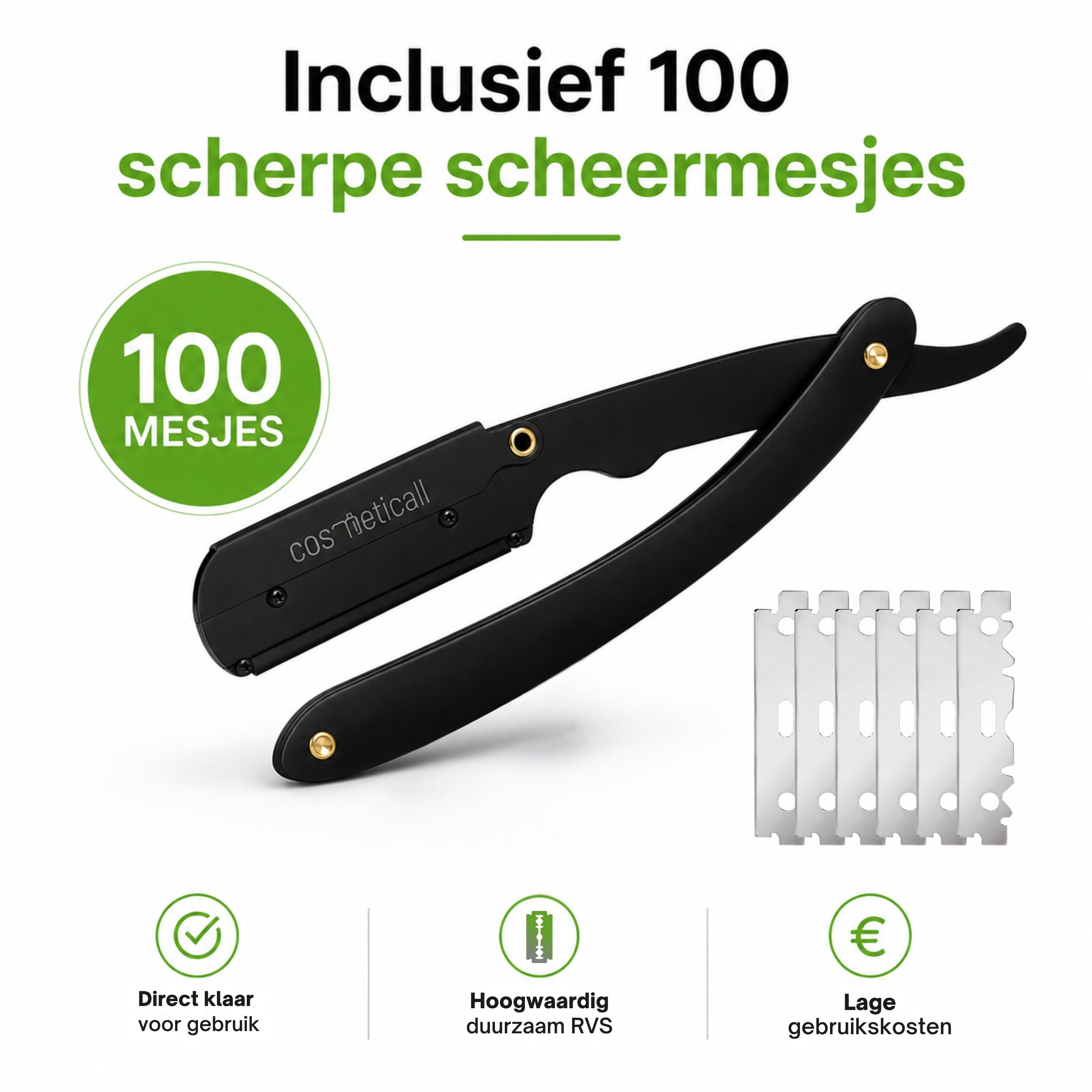 Cosmeticall barbiersmes - Met ergonomisch handvat en 100 premium mesjes