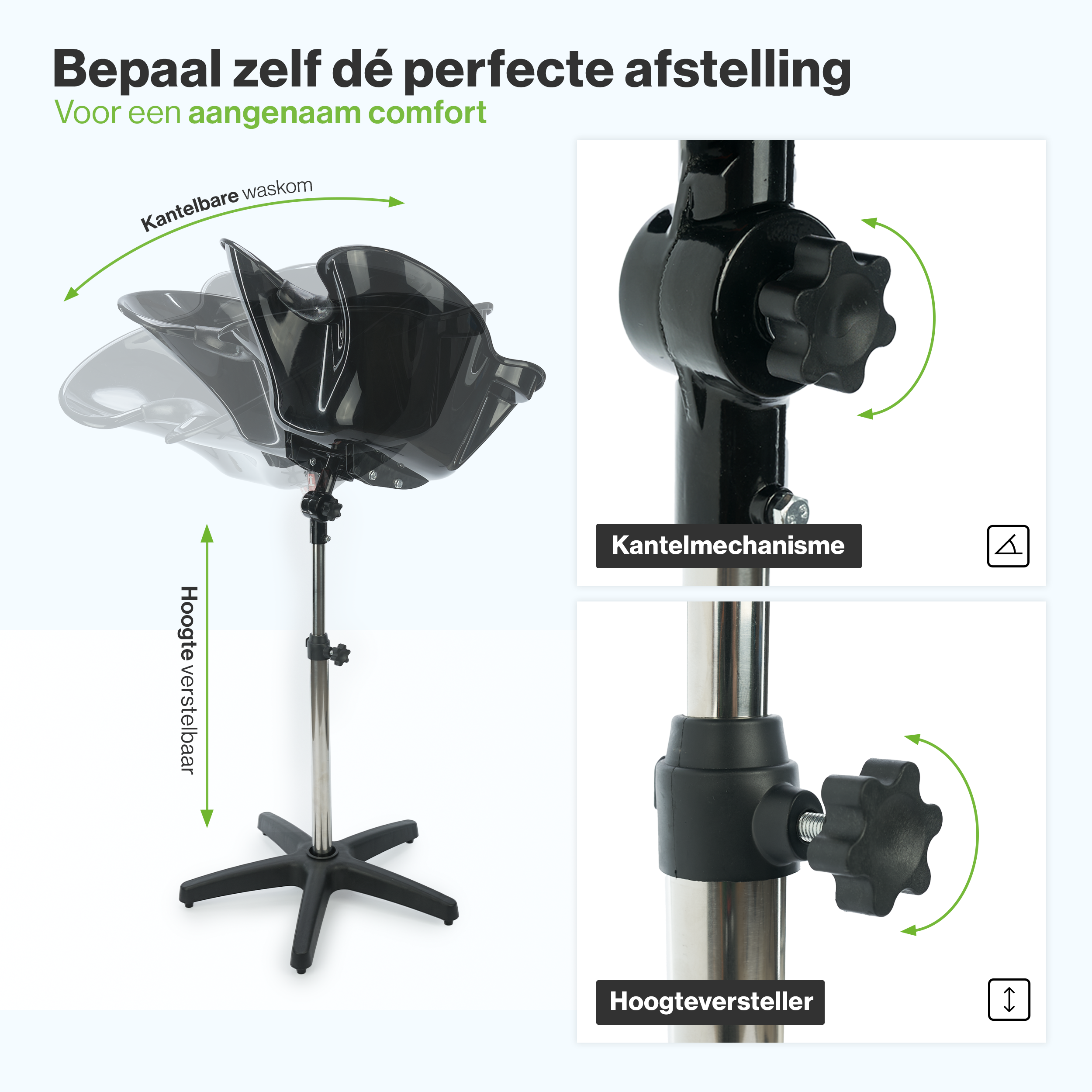 Cosmeticall mobiele wastafel met reistas, watertank, handdouche en neksteun - Voor langere haren