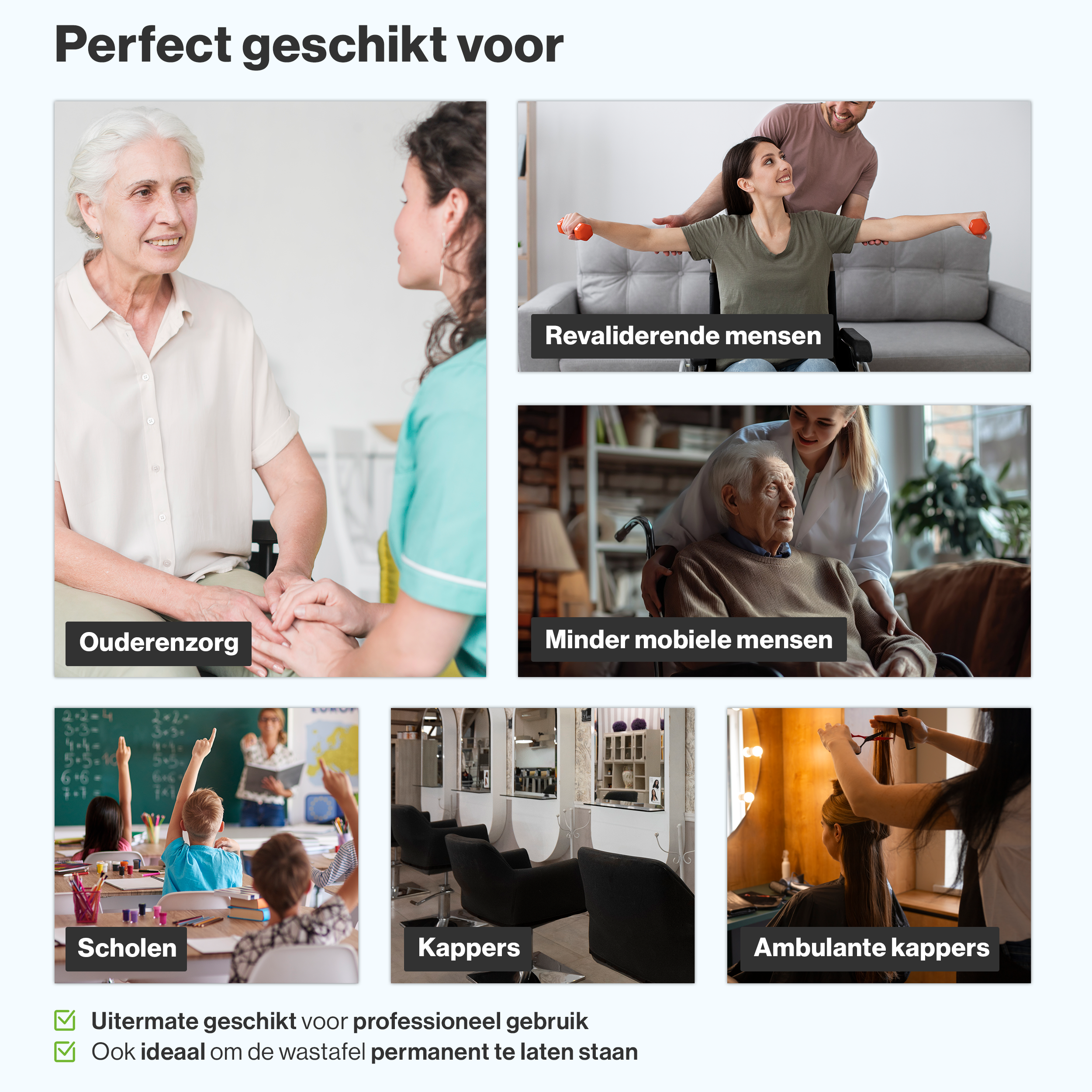 Cosmeticall mobiele wastafel met reistas, watertank, handdouche en neksteun - Voor langere haren