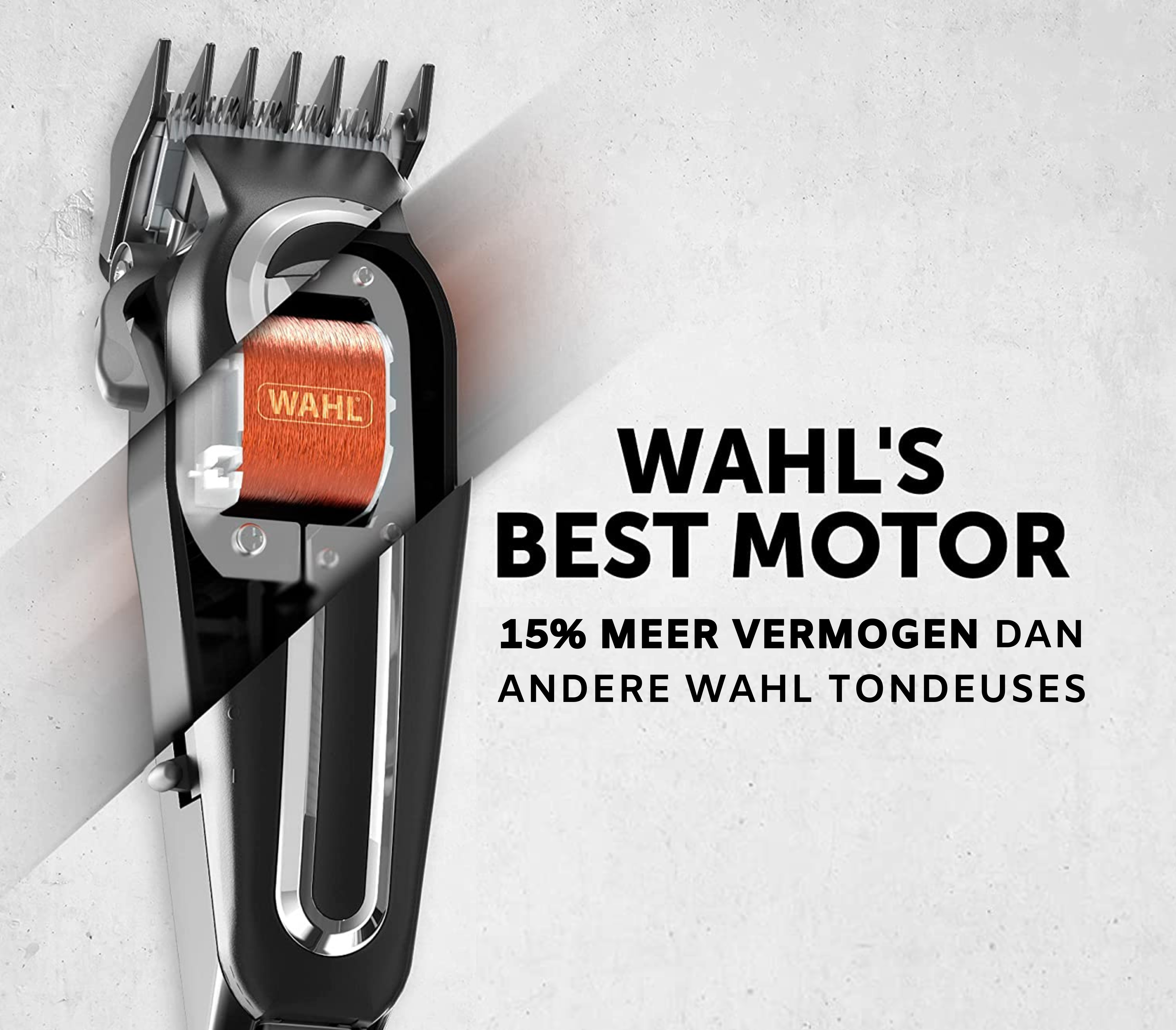 De Wahl Elite Pro tondeuse heeft 15% meer vermogen dan andere Wahl scheerapparaten