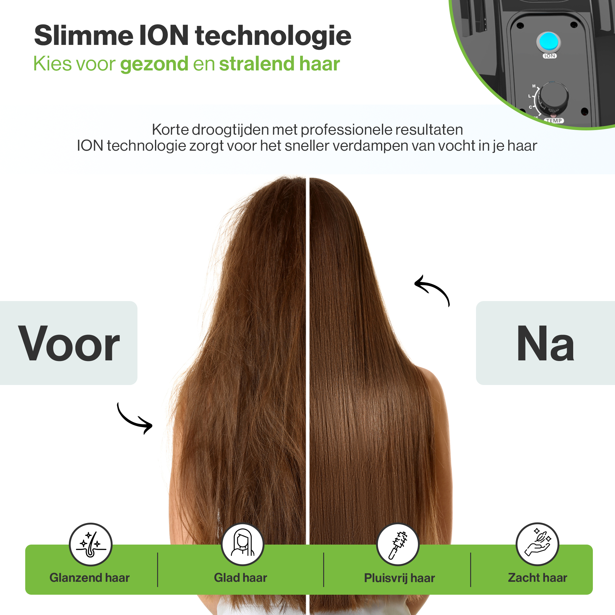 Droogkap met ION-technologie voor glanzend en gezond haar, voorkomt beschadiging en zorgt voor korte droogtijden