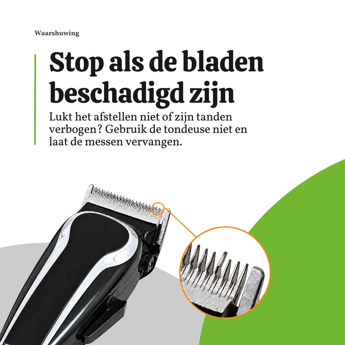 Tondeusemessen controleren op gebogen of beschadigde tanden