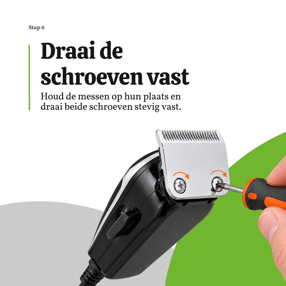 Bevestigingsschroeven van de uitgelijnde tondeusemessen stevig vastdraaien