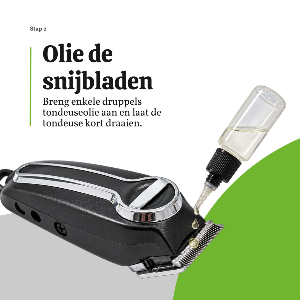 Enkele druppels tondeuseolie op de snijbladen aanbrengen