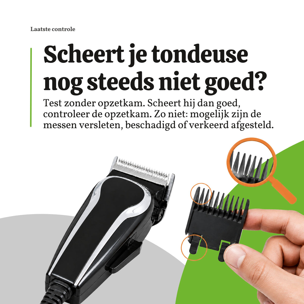 Tondeuse zonder opzetkam testen om de oorzaak van slecht scheren te vinden